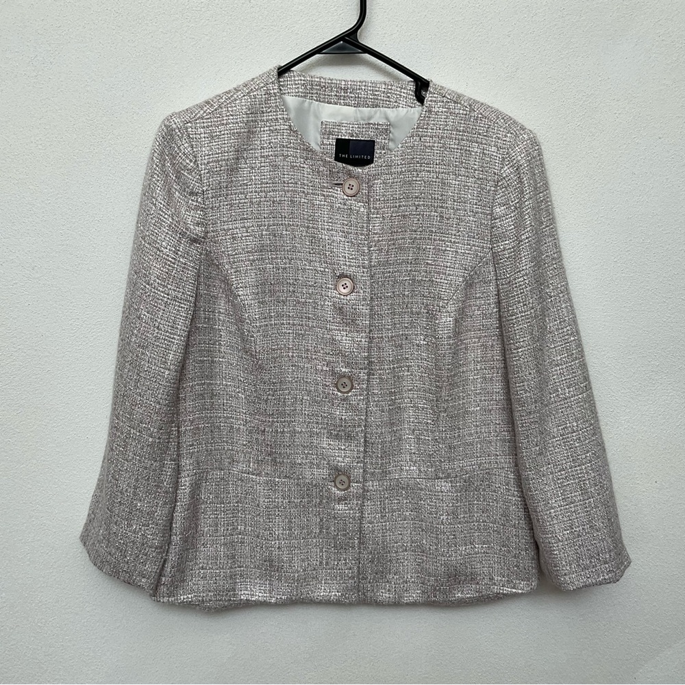 The Limited Neutral Tweed Shoulder Pad Blazer Jacket Size Large 3/4 Sleeves